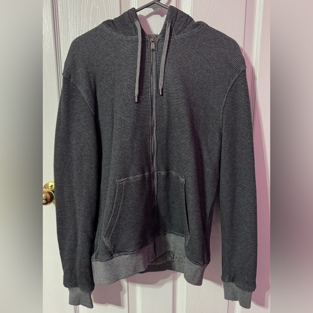 Michael Kors Gray Textured Hooded Zippered Jacket with Fur Lining